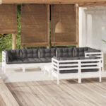 9 Piece Garden Lounge Set with Cushions White Solid Pinewood