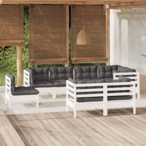 8 Piece Garden Lounge Set with Cushions White Solid Pinewood