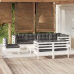 9 Piece Garden Lounge Set with Cushions White Solid Pinewood