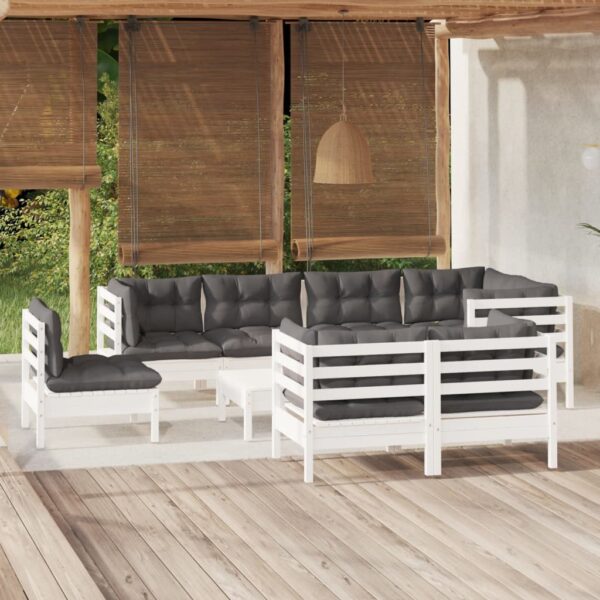 9 Piece Garden Lounge Set with Cushions White Solid Pinewood