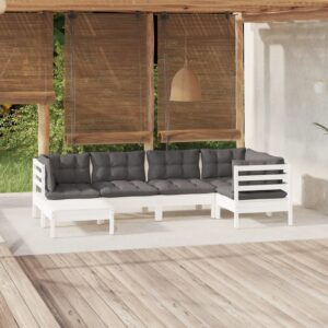 6 Piece Garden Lounge Set with Cushions White Solid Pinewood