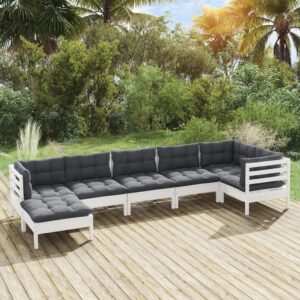 7 Piece Garden Lounge Set with Cushions White Solid Pinewood