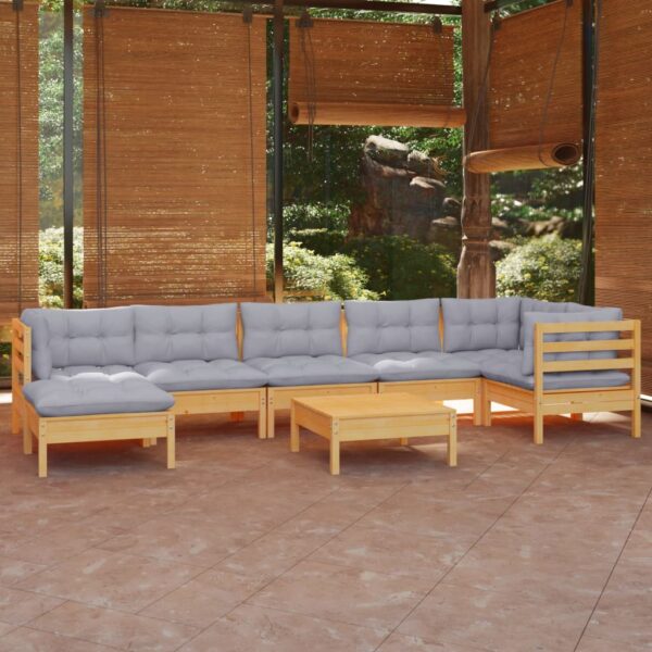 8 Piece Garden Lounge Set with Grey Cushions Solid Pinewood