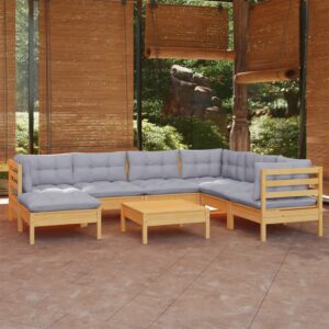 8 Piece Garden Lounge Set with Grey Cushions Solid Pinewood