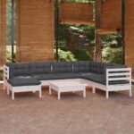 8 Piece Garden Lounge Set with Cushions White Solid Pinewood