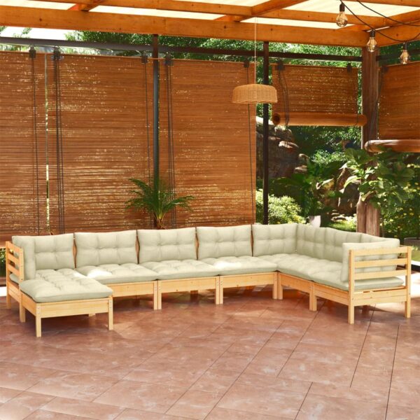 8 Piece Garden Lounge Set with Cream Cushions Solid Pinewood