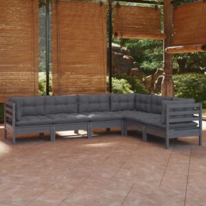 6 Piece Garden Lounge Set with Cushions Grey Solid Pinewood