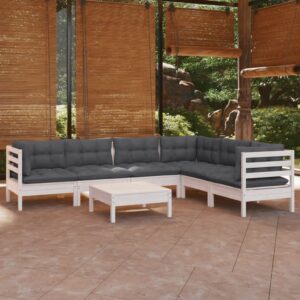 7 Piece Garden Lounge Set with Cushions White Solid Pinewood