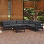 7 Piece Garden Lounge Set with Cushions Black Solid Pinewood