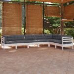 7 Piece Garden Lounge Set with Cushions White Solid Pinewood