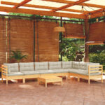 8 Piece Garden Lounge Set with Cream Cushions Solid Pinewood