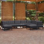 9 Piece Garden Lounge Set with Cushions Black Solid Pinewood