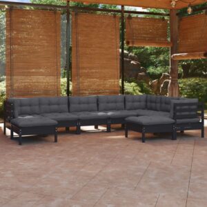 9 Piece Garden Lounge Set with Cushions Black Solid Pinewood