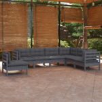 7 Piece Garden Lounge Set with Cushions Grey Solid Pinewood