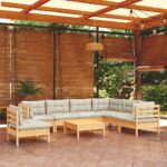 8 Piece Garden Lounge Set with Cream Cushions Solid Pinewood