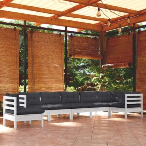 8 Piece Garden Lounge Set with Cushions White Solid Pinewood