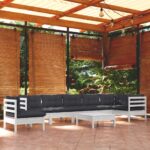 9 Piece Garden Lounge Set with Cushions White Solid Pinewood