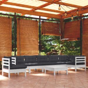 9 Piece Garden Lounge Set with Cushions White Solid Pinewood