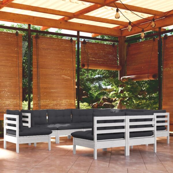 9 Piece Garden Lounge Set with Cushions White Solid Pinewood