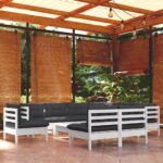 10 Piece Garden Lounge Set with Cushions White Solid Pinewood