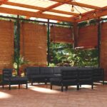 10 Piece Garden Lounge Set with Cushions Black Solid Pinewood