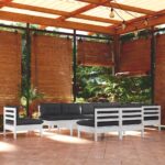 11 Piece Garden Lounge Set with Cushions White Solid Pinewood