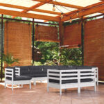 9 Piece Garden Lounge Set with Cushions White Solid Pinewood