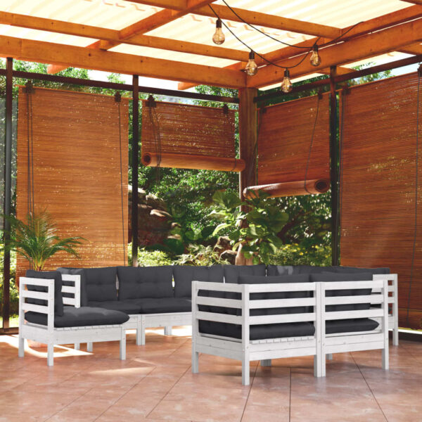 9 Piece Garden Lounge Set with Cushions White Solid Pinewood