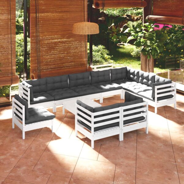 11 Piece Garden Lounge Set with Cushions White Solid Pinewood