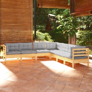 7 Piece Garden Lounge Set with Grey Cushions Solid Pinewood