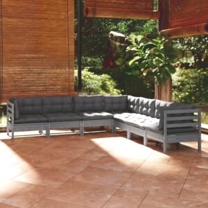 7 Piece Garden Lounge Set with Cushions Grey Solid Pinewood