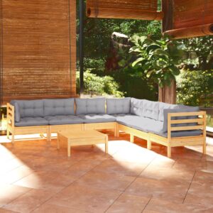 8 Piece Garden Lounge Set with Grey Cushions Solid Pinewood