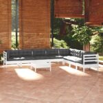 9 Piece Garden Lounge Set with Cushions White Solid Pinewood