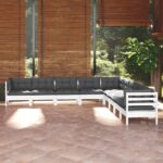 9 Piece Garden Lounge Set with Cushions White Solid Pinewood