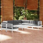 10 Piece Garden Lounge Set with Cushions White Solid Pinewood