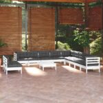 12 Piece Garden Lounge Set with Cushions White Solid Pinewood