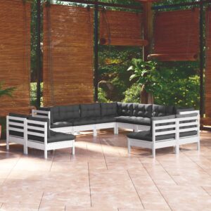 11 Piece Garden Lounge Set with Cushions White Solid Pinewood