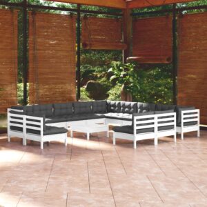 14 Piece Garden Lounge Set with Cushions White Solid Pinewood