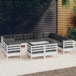 12 Piece Garden Lounge Set with Cushions White Solid Pinewood