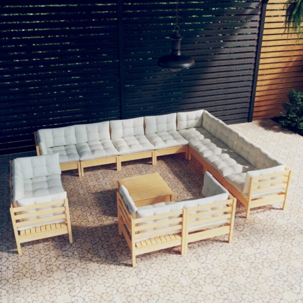 13 Piece Garden Lounge Set with Cream Cushions Solid Pinewood