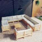 14 Piece Garden Lounge Set with Cream Cushions Solid Pinewood