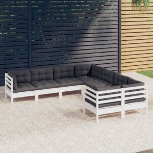 8 Piece Garden Lounge Set with Cushions White Solid Pinewood