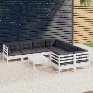 9 Piece Garden Lounge Set with Cushions White Pinewood