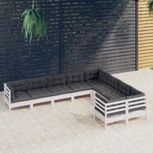 9 Piece Garden Lounge Set with Cushions White Pinewood