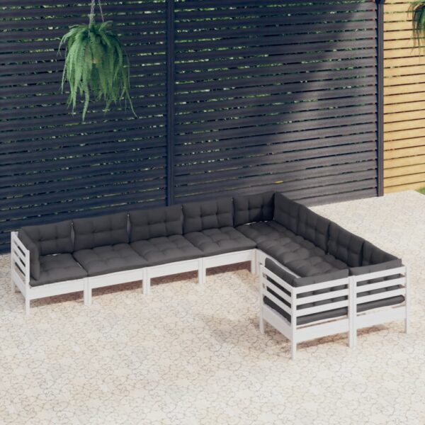 9 Piece Garden Lounge Set with Cushions White Pinewood