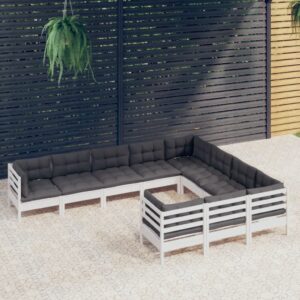 10 Piece Garden Lounge Set with Cushions White Pinewood