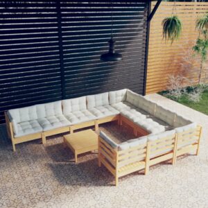 11 Piece Garden Lounge Set with Cream Cushions Pinewood