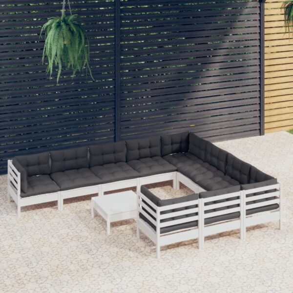 11 Piece Garden Lounge Set with Cushions White Pinewood