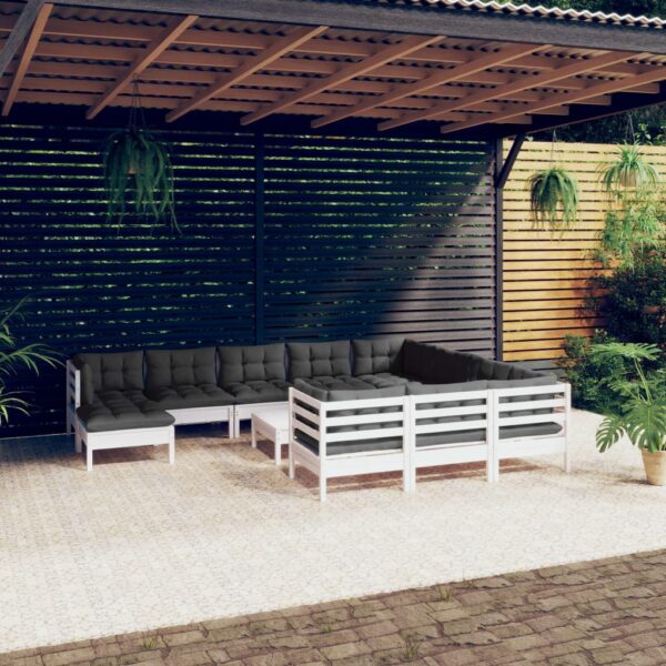 12 Piece Garden Lounge Set with Cushions White Pinewood