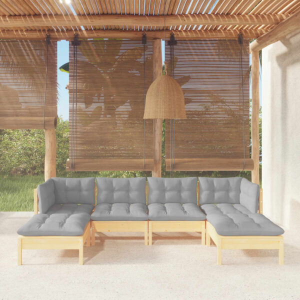 6 Piece Garden Lounge Set with Grey Cushions Pinewood